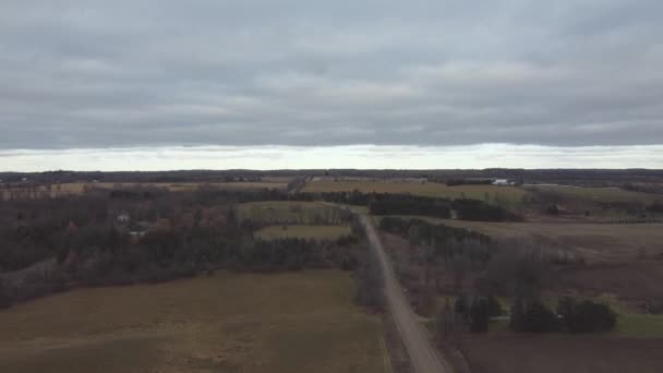 Latanie Lotnicze Pól Uprawnych Lasów Naturalnych Zimie — Wideo stockowe