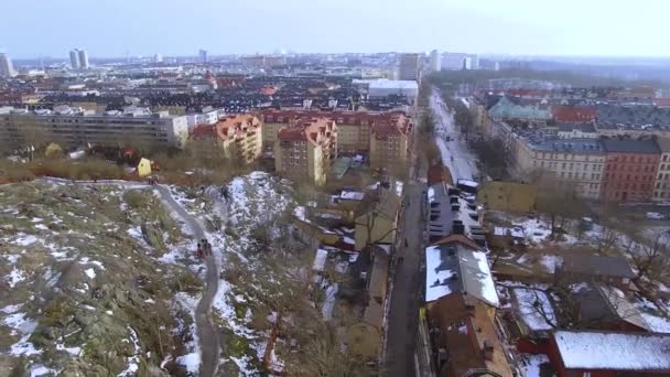 Drone Shot Sweden Stockholm Old Town Gamla Stan Capitol Slussen — стокове відео