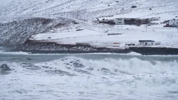 Ağır Çekim Kuzey Zlanda Nın Lafsfjrur Kasabasında Karlı Kış Günü — Stok video