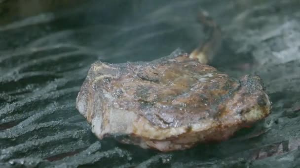 Steak Plamenech Čekání Steak Připravit — Stock video