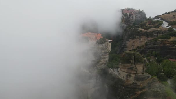 Mosteiros Ortodoxos Meteora Grécia Vista Aérea Dos Pontos Referência Clifftop — Vídeo de Stock