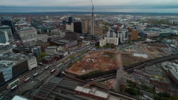 Puxe Antena Sobre Bull Ring Mall Nova Construção Antigas Instalações — Vídeo de Stock