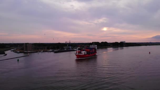 Aerial Port Side View A2B Leader Cargo Ship Navigating Oude — Stockvideo