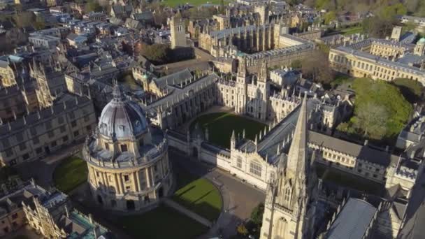 Birdseye Uitzicht All Souls College Radcliffe Camera Aan Universiteit Van — Stockvideo