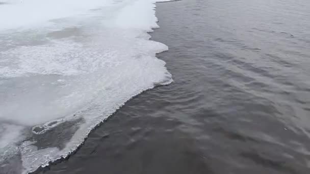 Waves Moving Partly Frozen Lake — Stock Video