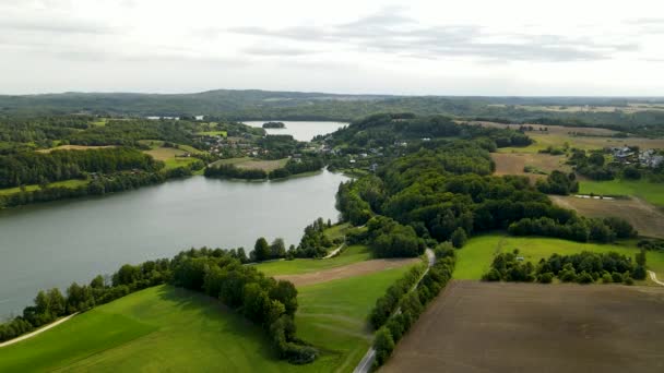 Brodno Wielkie Meer Buurt Met Bossen Riemen Landelijke Wegen Luchtvaart — Stockvideo