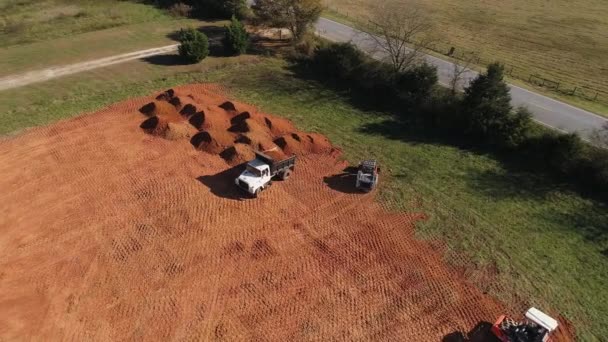 Preparação Construção Terreno Caminhão Basculante Skid Steer Compactador Trabalho — Vídeo de Stock