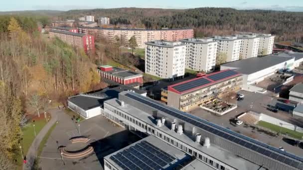 Widok Lotu Ptaka Wielokulturowe Sąsiedztwo Rymdtorget Dzielnicy Bergsjn Göteborg — Wideo stockowe