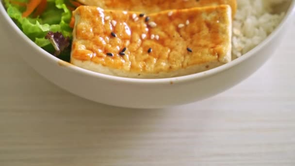 Cuenco Arroz Tofu Teriyaki Estilo Comida Vegetariana Vegana — Vídeos de Stock