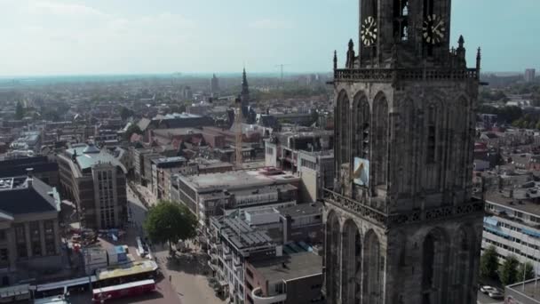 Drönarfoto Martinitoren Groningen Nederländerna Dagen Med Utsikt Över Grotemaarkt — Stockvideo