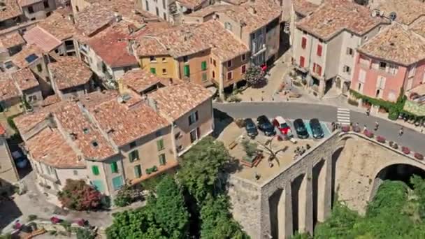 Moustiers Sainte Marie France Aerial Birdseye View Drone Flyover Vecchia — Video Stock