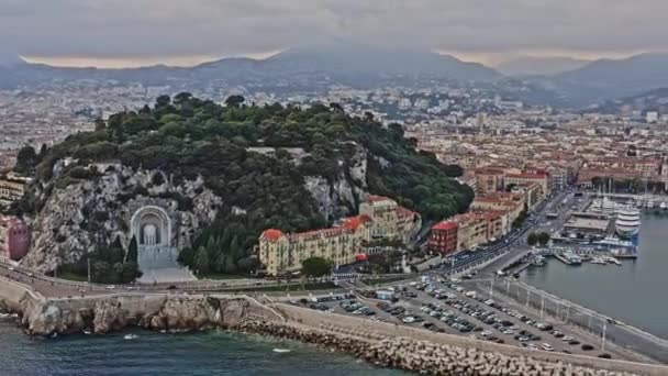 Nice France Aerial Panoramic Pan Shot Capturing Monument Dead Rauba — Stock Video