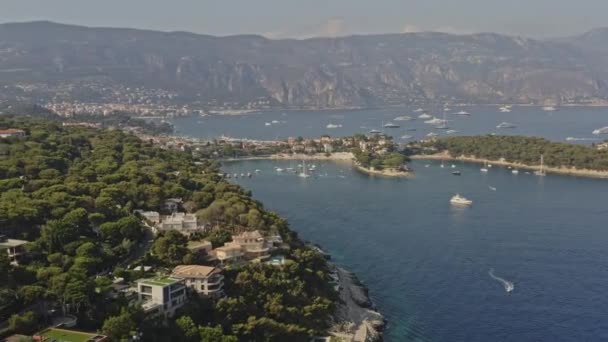 Saint Jean Cap Ferrat France Aerial Panoramic Pan Shot Overlooking — стокове відео