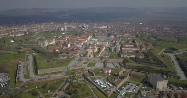 Ciudadela Alba Carolina Catedral Coronación Campanario Alba Iulia Rumania Antena — Vídeo de stock