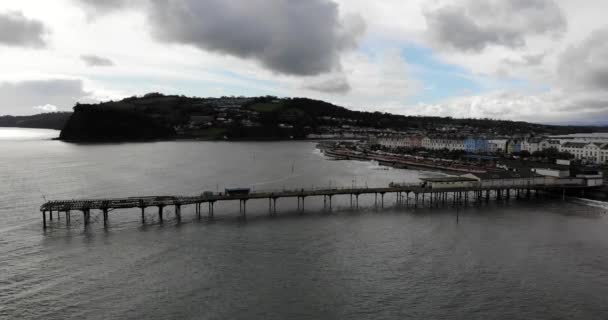 Aerial View Teignmouth Grand Pier Town Shaldon Parallax View — Stock Video