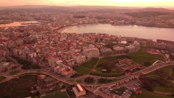 Coruna Coucher Soleil Panoramique Drone Images Paysage Urbain Bâtiment Urbain — Video