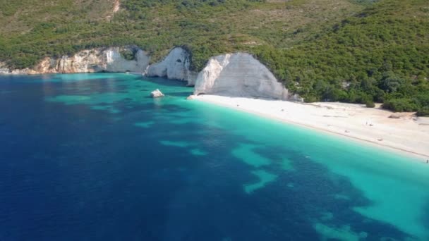Disparo Desde Dron Costa Norte Isla Griega Cefalonia Playa Fteri — Vídeos de Stock