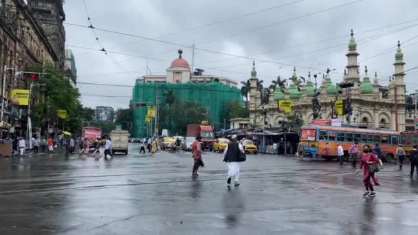 Kolkata Pohled Ranní Scénu Esplanade Kalkata Poblíž Tipu Sultan Masjid — Stock video