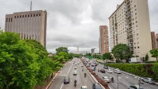 Hyper Lapse Dus Paulo Avenida Maio Dia Nublado Com Muitas — Stockvideo