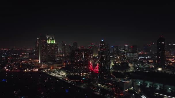 Paisaje Nocturno Panorámico Sobre Ciudad San Diego Distrito Marina Centro — Vídeos de Stock