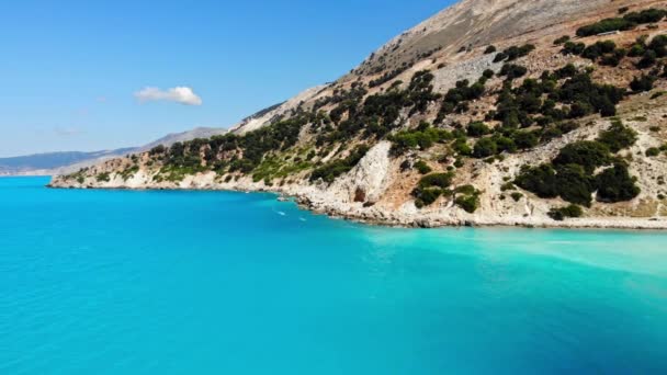 Pristine Waters Agia Kiriaki Island Kefalonia Greece Air Shot — стокове відео