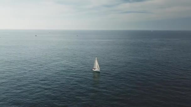 Small Sailboat Stationed Coastline Capbreton France Other Vessels Nearby Aerial — Stock Video