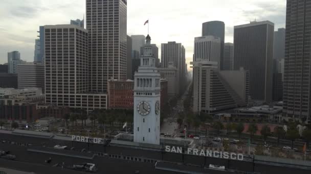 Vue Aérienne Tour Ville Port San Francisco Panoramique Tir Drone — Video