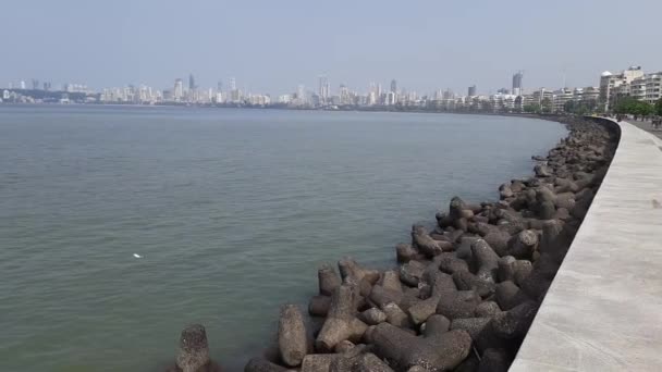 Celkový Pohled Opuštěný Pohled Boku Oceánu Marine Drive Bombaji — Stock video