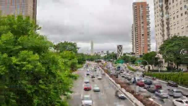 Hyper Lapse Paulo Avenida Maio Dia Nublado Com Muitas Nuvens – stockvideo