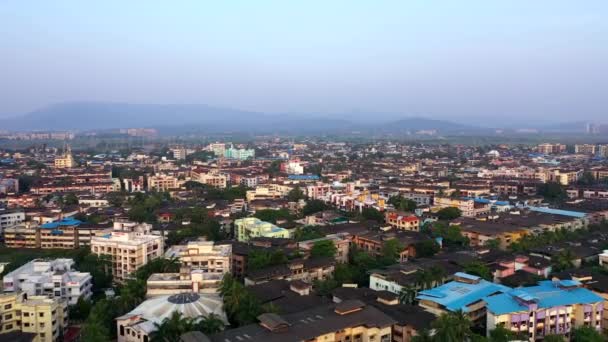 Panoramic View Cityscape Vasai Mumbai India Sunset Udara Drone Shot — Stok Video