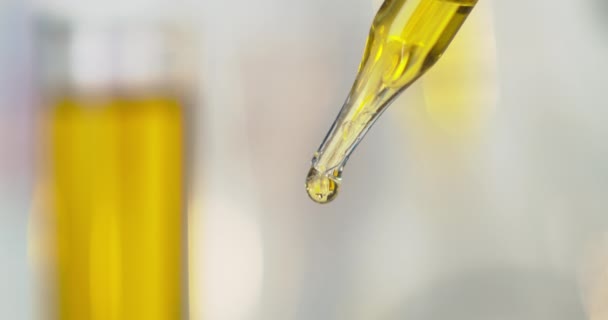 Liquide Jaune Dégoulinant Une Pipette Plan Rapproché — Video