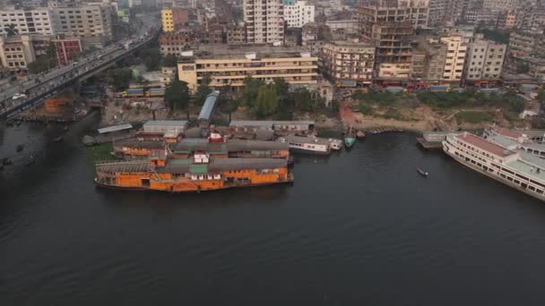 Eski Dhaka Bangladeş Teki Steamer Ghat Demirli Vapurların Sağdan Sola — Stok video