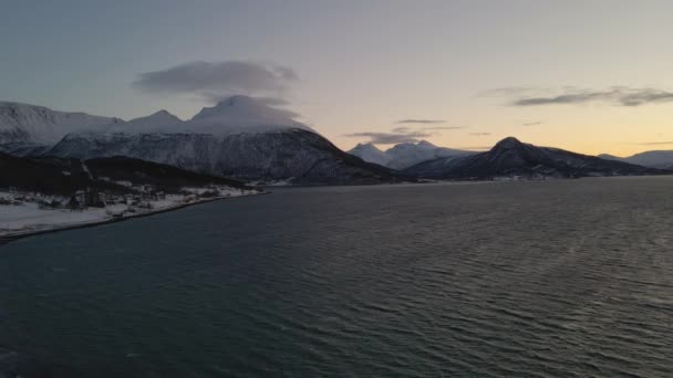 Panoramatická Zimní Scéna Severním Norsku Během Západu Slunce Polární Noci — Stock video