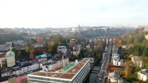 Widok Lotu Ptaka Luksemburg City Odległości — Wideo stockowe