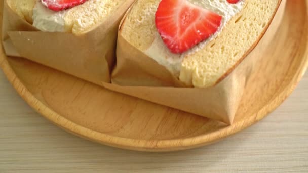 Pancake Sandwich Strawberry Fresh Cream — Stock Video