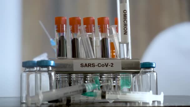 Laboratory Sars Cov Test Tubes Labelled Alpha Gamma Delta Beta — Stock Video