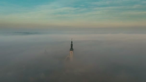 fly over the clouds in Tabor Czech autumn cold morning