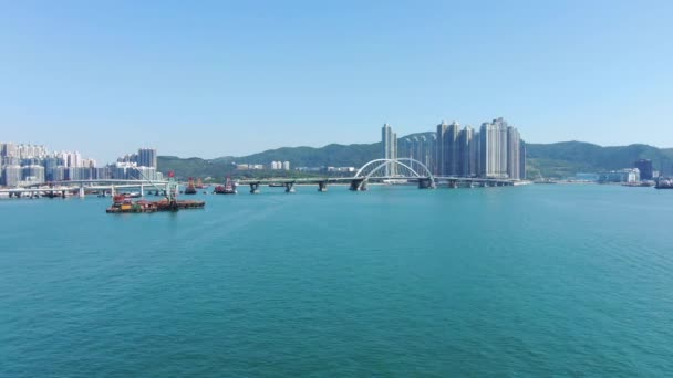 Hong Kong Cross Bay Länk Byggprojekt Dubbel Tvåfilig Bro Som — Stockvideo