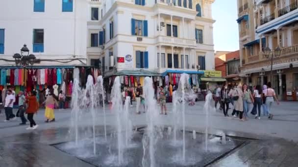 Fontän Centrum Centrum Traditionella Souks Arabiska Staden Street Day View — Stockvideo