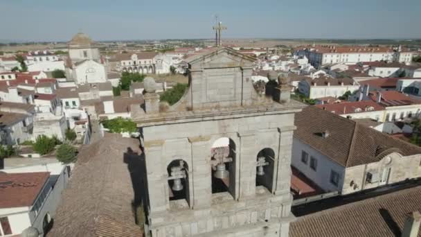 Panorama Luftaufnahme Mit Nahaufnahme Der Kathedralenglocken Evora Portugal — Stockvideo
