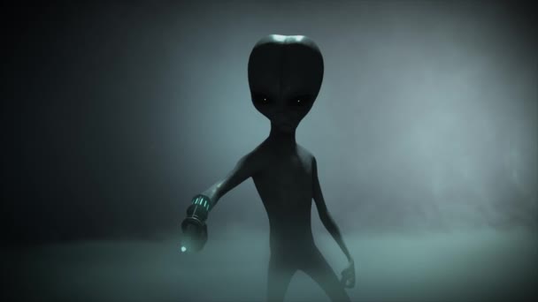 Cgi Vfx Animation Classic Roswell Grey Alien Featureless Misty Background — Stock Video
