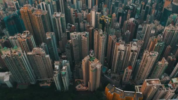 Filmisk Drönarbild Stad Med Många Skyskrapor Dagen Det Finns Många — Stockvideo