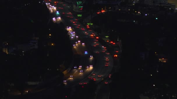 Notte Los Angeles Centro Città Autostrade Traffico Rack Focus Alla — Video Stock