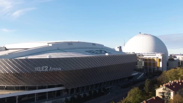 Estadio Tele2 Arena Estocolmo Suecia Avión Tripulado Ascendente — Vídeos de Stock