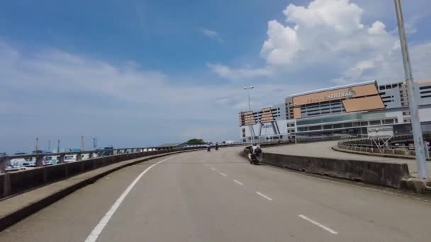 Pov Motorcycle Move Leave Ferry Penang Sentral Blue Sky — стоковое видео