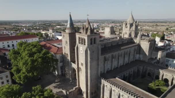 Antica Cattedrale Evora Paesaggio Circostante Portogallo Circolazione Aerea — Video Stock