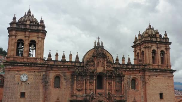 Cusco Peru Catedral Lado Praça Principal Drone Plaza Uhd — Vídeo de Stock