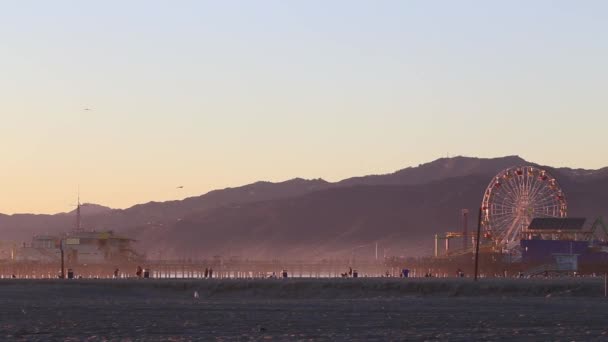 Порожній Постріл Santa Monica Pier Сансет Лос Анджелес Каліфорнія Впізнаєш — стокове відео