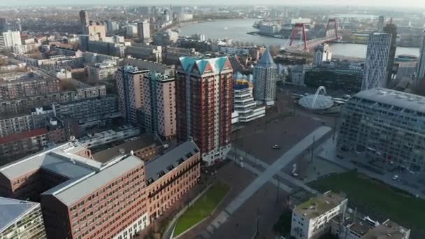 Amazing Cityscape Rotterdam City Center View Nieuwe Maas River Letecký — Stock video