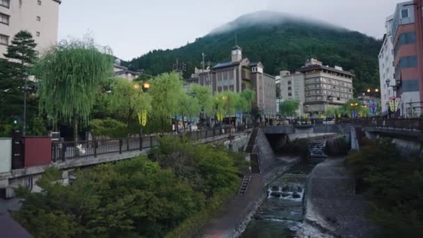 Gero Onsen Gifu Japan Szene Frühen Morgen Den Bergen Japans — Stockvideo